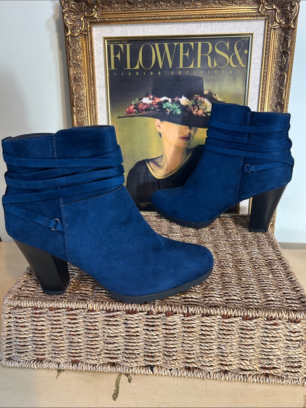 Rialto “Space” Blue Faux Suede Ankle Strap Boots NEW NWOT